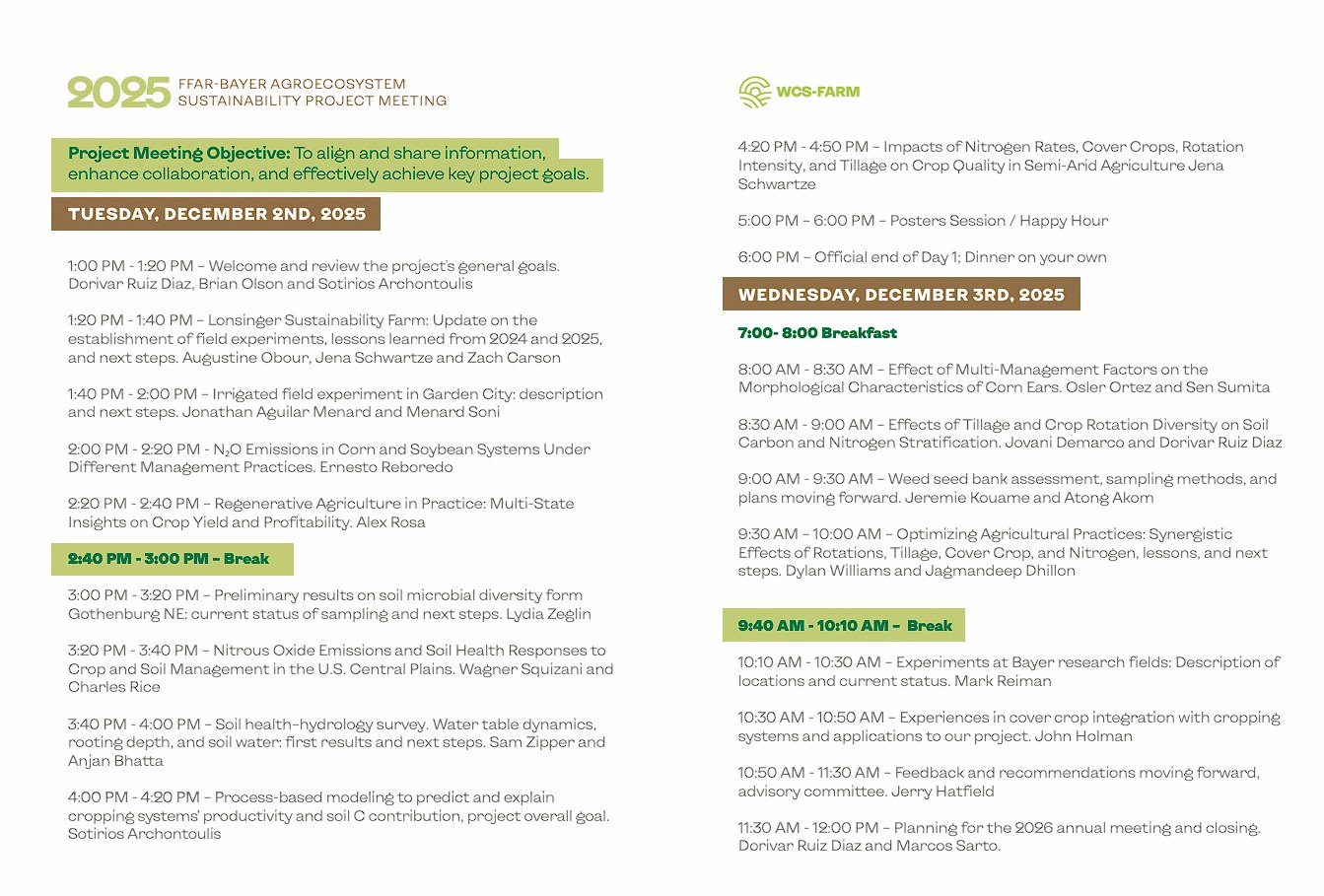 2025 FFAR-Bayer Project Meeting agenda — schedule